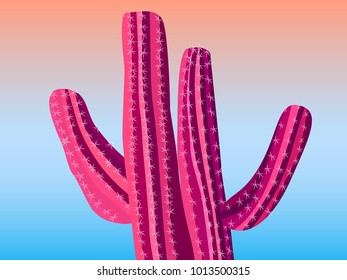 Cactus. Pink Vector Cactus. Prickly Tree with Needles. Cactus for Web Design, Wallpapers, Illustrations, Postcards, Invitations, Textile, Fabrics, Tiles, Posters, Banners. Beautiful Realistic Cactus.