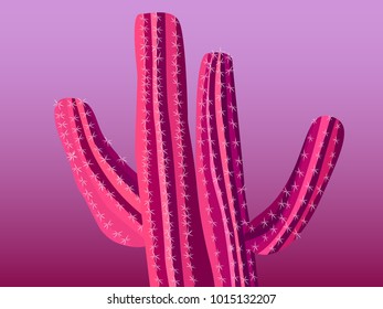 Cactus. Pink Vector Cactus. Prickly Tree with Needles. Cactus for Web Design, Wallpapers, Illustrations, Postcards, Invitations, Textile, Fabrics, Tiles, Posters, Banners. Beautiful Realistic Cactus.