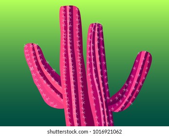Cactus. Pink Vector Cactus. Prickly Tree with Needles. Cactus for Web Design, Wallpapers, Illustrations, Postcards, Invitations, Textile, Fabrics, Tiles, Posters, Banners. Beautiful Realistic Cactus.