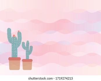 cactus and pink wave background