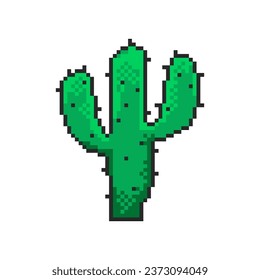 Cactus pixel art icon, 8-bit sprite. Isolated vector illustration for pixel art games.