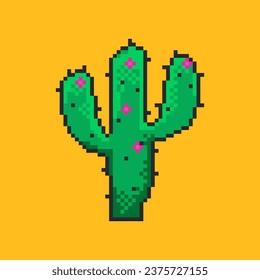 Cactus pixel art icon, 8-bit sprite. Isolated vector illustration for pixel art games.