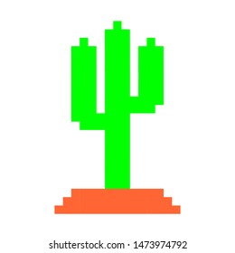 Cactus pixel art icon. Isolated vector illustration on white background. Sticker design, logo