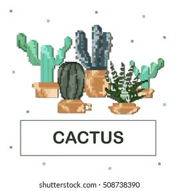 Cactus Pixel character - icon - vector