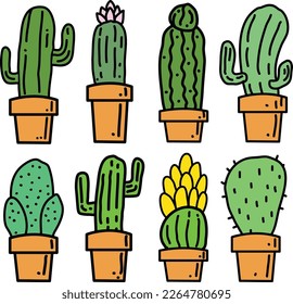 cactus plant cartoon vector set