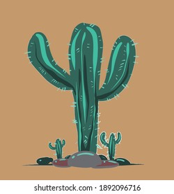 Cactus plant in desert illustration graphic vector style art