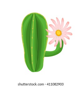 Cactus plant with a flower. Blooming cactus. Vector illustration 