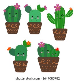 cactus plant flower cartoon cute happy face vector free hand draw 