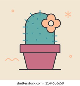 Cactus plant with a flower. Growth concept. Unique and creative illustration. Flat design thin line style. Usage for e-mail newsletters, web banners, headers, blog posts, print and more. 