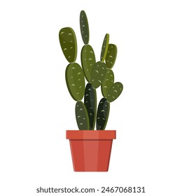 Cactus plant in flower pot. Decoration home plant. Vector illustration in flat style