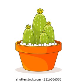 Planta de cactus en una maceta de flores. Vector de cactus y suculentos de manchas verde. Plantas de la casa. Aislado sobre fondo blanco.