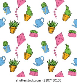 cactus plant garden pattern in pots
