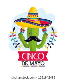 cactus plant with hat and maracas to mexican event