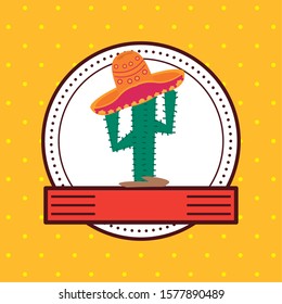 cactus plant with hat mexican culture icon vector illustration design