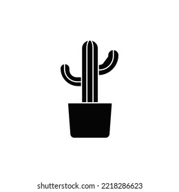 Cactus plant icon in black flat glyph, filled style isolated on white background