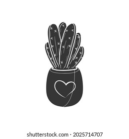 Cactus Plant Icon Silhouette Illustration. Succulent Pot Vector Graphic Pictogram Symbol Clip Art. Doodle Sketch Black Sign.
