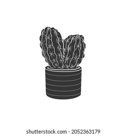 Cactus Plant Icon Silhouette Illustration. Flowerpot Vector Graphic Pictogram Symbol Clip Art. Doodle Sketch Black Sign.