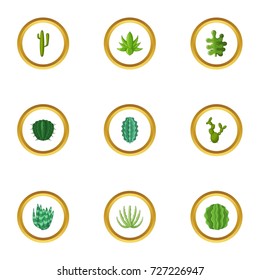 Cactus plant icons set. Cartoon style set of 9 cactus plant vector icons for web design