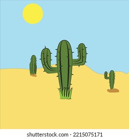 cactus plant illustration background design in the desert and under the hot sun