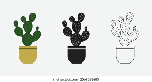 Cactus plant illustration, silhouette cactus plant and  hand drawn cactus plant in pot