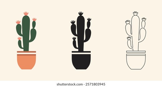 Cactus plant illustration, silhouette cactus plant and  hand drawn cactus plant in pot vector design