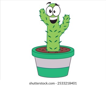 Cactus plant kids children cartoon character colorful art plant potted design icon set