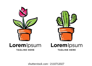 cactus plant logo with painting concept