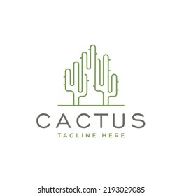 cactus plant logo vector line art symbol illustration design