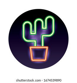 cactus plant neon light icon vector illustration design