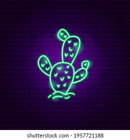 Cactus Plant Neon Sign. Vector Illustration of Building Promotion.