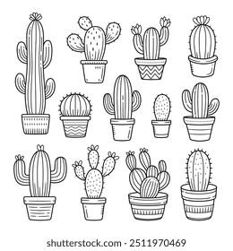 Cactus plant objects hand drawn doodle vector illustration
