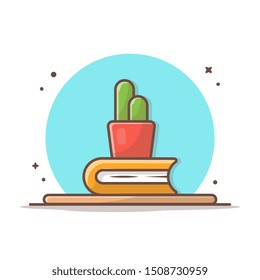 Cactus Plant On Book Vector Icon Illustration. Cactus Plant And Book Icon Concept White Isolated. Flat Cartoon Style Suitable for Web Landing Page, Banner, Sticker, Background