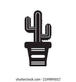Cactus plant on pot icon | Black Vector illustration |