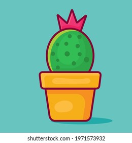 cactus plant on pot isolated cartoon vector illustration in flat style