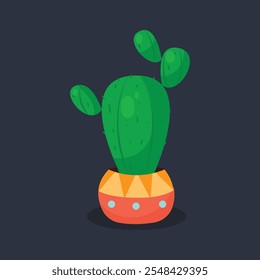 Cactus plant with orange pot in flat vector design.