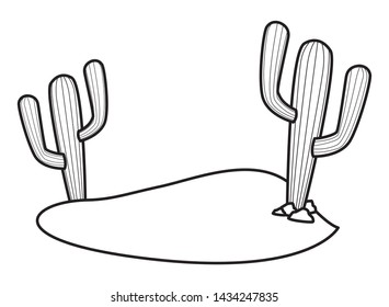 cactus plant over the sand of desert icon cartoon in black and white vector illustration graphic design