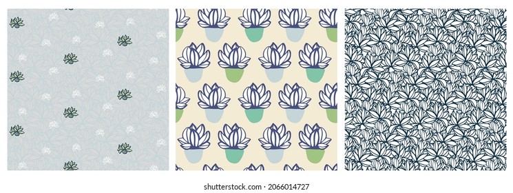 Patrón de planta de cactus para textil, color verde delicado pastel conjunto de patrones sin fisuras