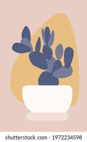 cactus plant in pot  in boho style. Minimalist abstract fashion artwork for design t shirt, bag, card, summer invitation etc. Vector simple illustration.