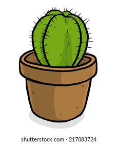 cactus in plant pot / cartoon vector and illustration, hand drawn style, isolated on white background.