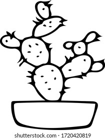 cactus plant in pot. element in hand drawn doodle style. simple liner scandinavian. indoor design of card poster
