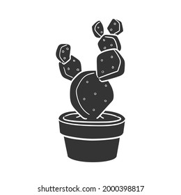 Cactus Plant Pot Icon Silhouette Illustration. Home Decor Vector Graphic Pictogram Symbol Clip Art. Doodle Sketch Black Sign.