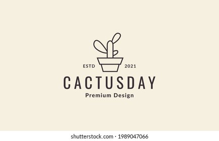 cactus plant pot lines logo symbol vector icon illustration graphic design