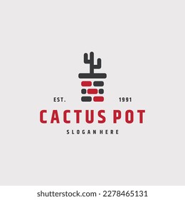 cactus plant pot lines logo symbol vector icon illustration 