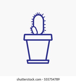 Cactus Plant Pot Outline Design Icon Blue Color