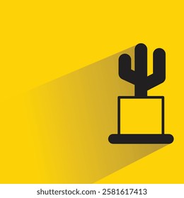 cactus plant pot with shadow on yellow background