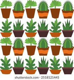 cactus and plant in pots cartoon repeat seamless pattern, replete image design for fabric printing, plant shop wallpaper, or nature background, green house