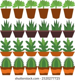 cactus and plant in pots cartoon repeat seamless pattern, replete image design for fabric printing, plant shop wallpaper, or nature background, green house