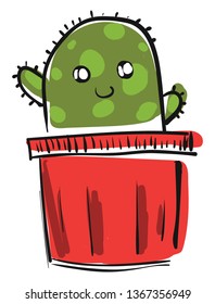 Cactus plant in red pot vector or color illustration