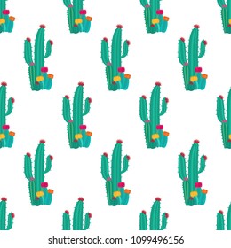 Cactus plant seamless pattern on the white background. Vector illustration