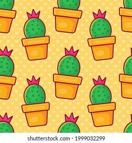 cactus plant seamless pattern vector illustration in flat style